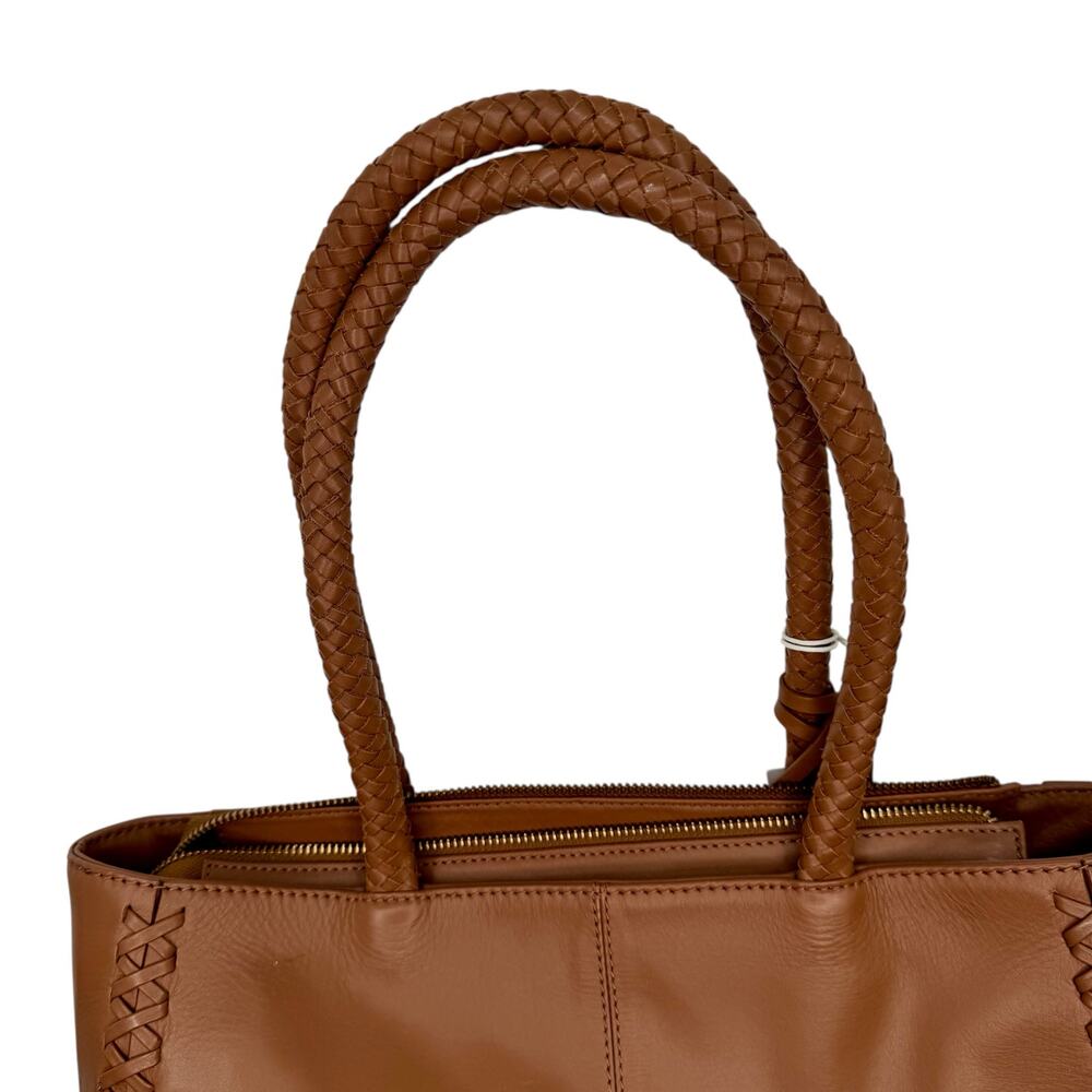 NWT Jack Rogers Bianca 100% Leather Tote Bag Brown Dual Braided Straps *Flaw* - Picture 11 of 13
